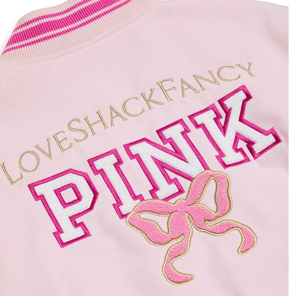 PINK X LOVESHACKFANCY Reissued Boyfriend Varsity Jacket. Size M. LIMITED EDITION - Picture 4 of 11